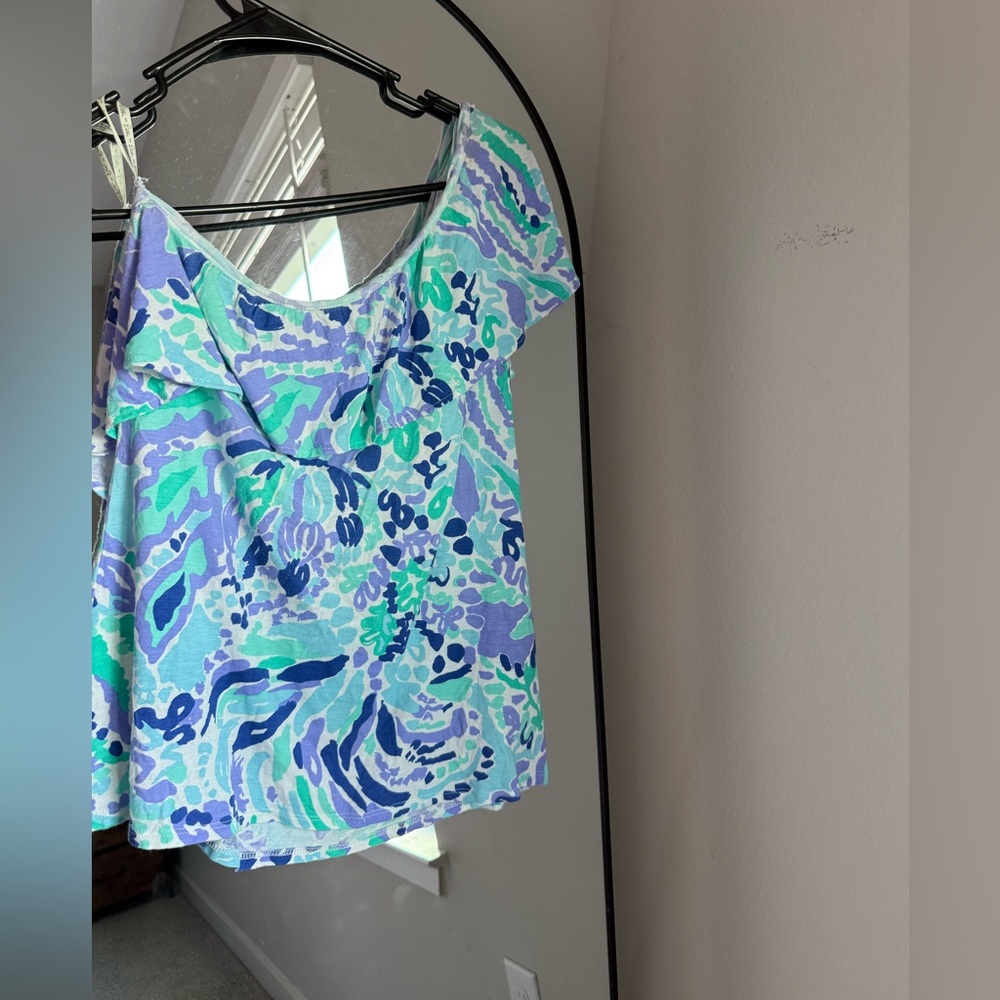 Lilly Pulitzer one shoulder top abstract print ruffle
